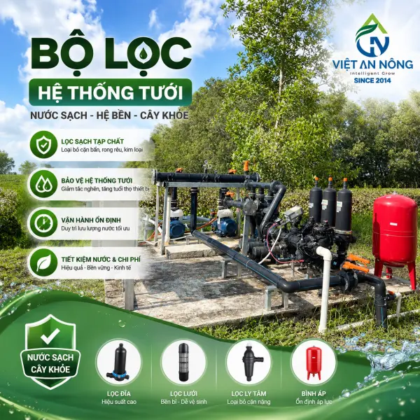 Thiết Bị Tưới Tự Động & Sản Phẩm Việt An Nông 4 Hệ thống bộ lọc nước và trạm điều khiển trung tâm tưới