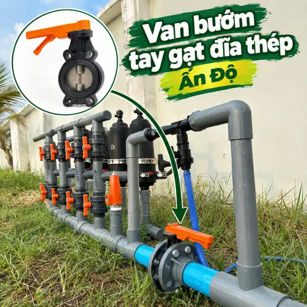 Bảng giá van tưới cây - Van bướm tay gạt đĩa nhựa uPVC đường kính lớn cho ống chính